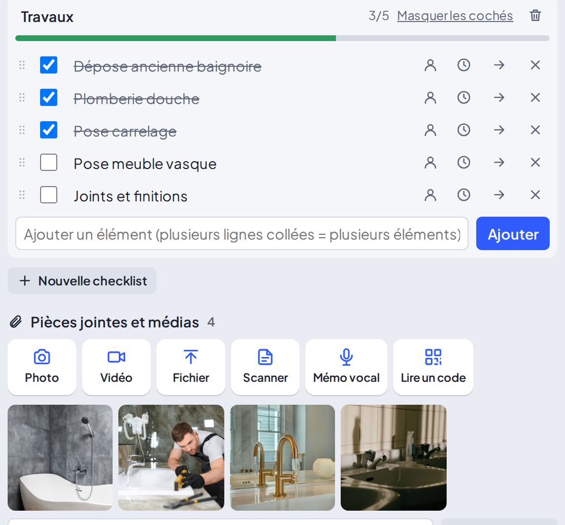 Une carte Déclic avec l'adresse, le téléphone et la checklist